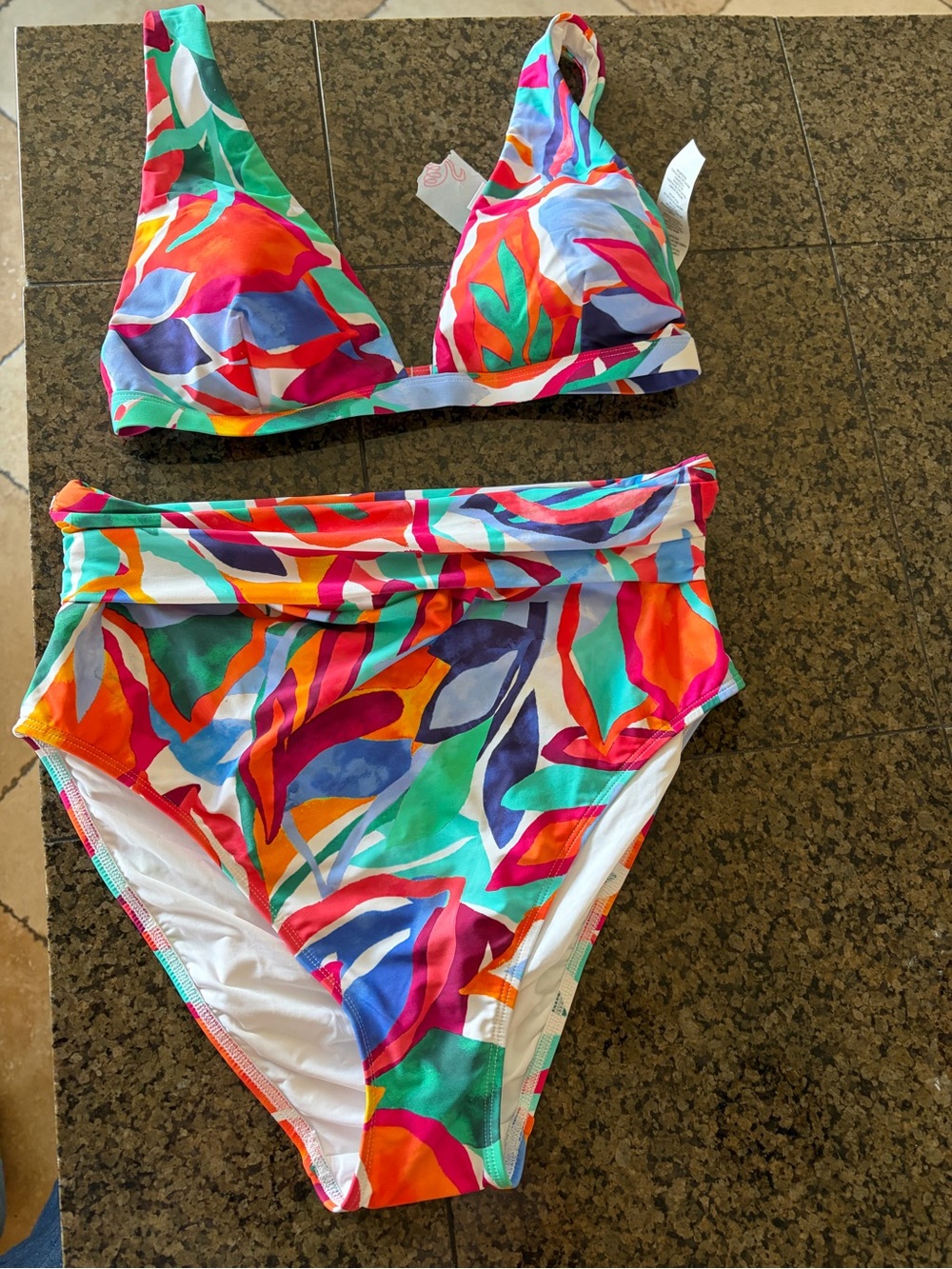 Mimi + Orange & Teal Abstract Triangle Bikini Top